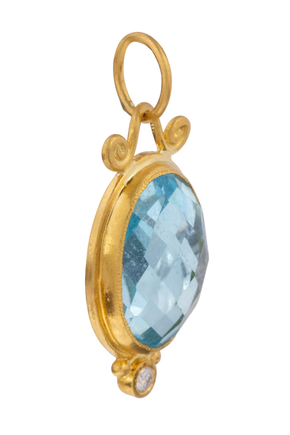 Blue Topaz & Diamond Round Pendant