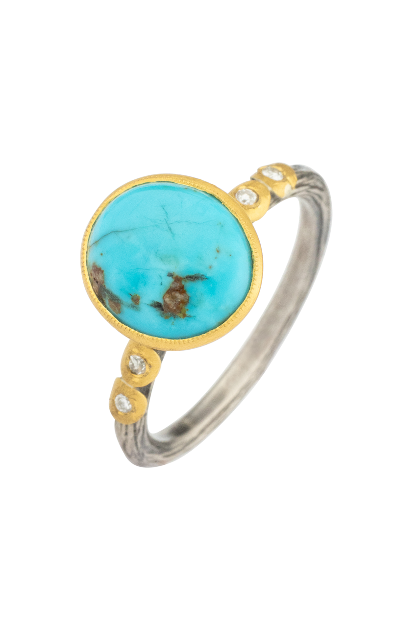 Round Bisbee Turquoise & Diamond Ring