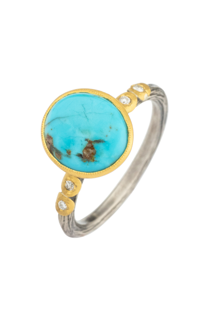 Round Bisbee Turquoise & Diamond Ring