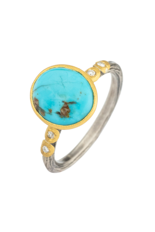 Round Bisbee Turquoise & Diamond Ring