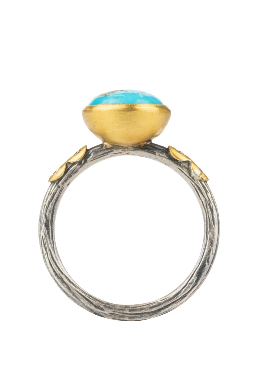 Round Bisbee Turquoise & Diamond Ring