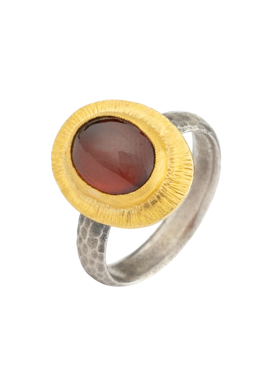 Red Garnet & 24K Gold Oval Ring