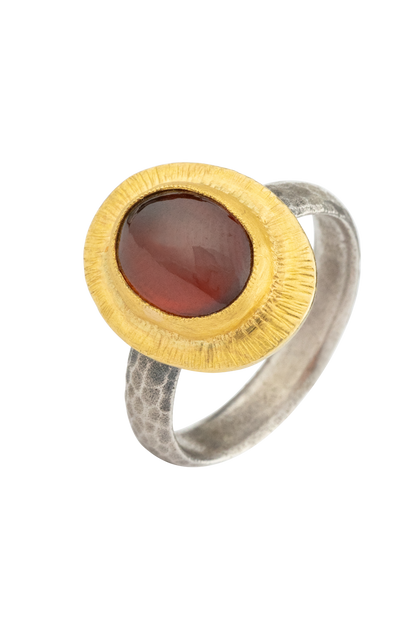 Red Garnet & 24K Gold Oval Ring