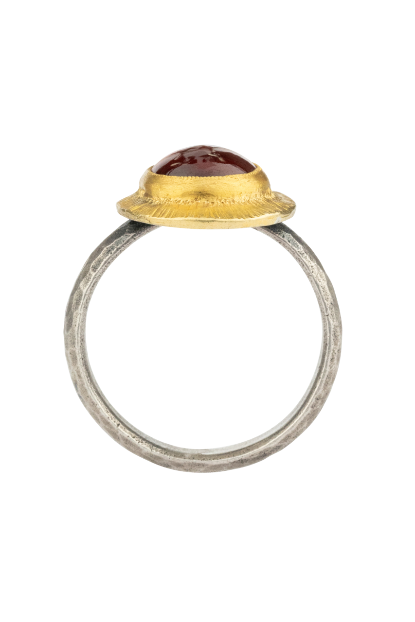 Red Garnet & 24K Gold Oval Ring