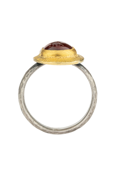 Red Garnet & 24K Gold Oval Ring