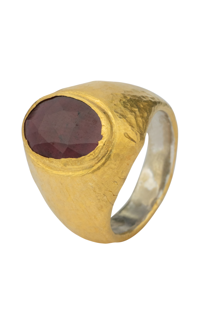 Red Garnet & 24K Gold Ring