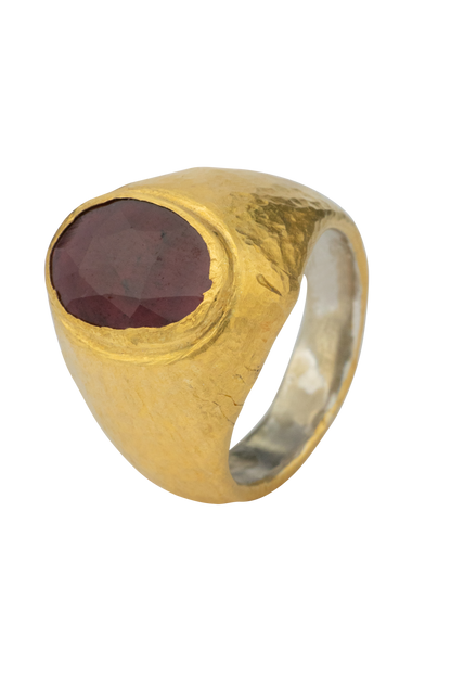 Red Garnet & 24K Gold Ring