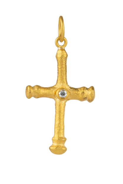 24K Yellow Gold & Diamond Cross Pendant