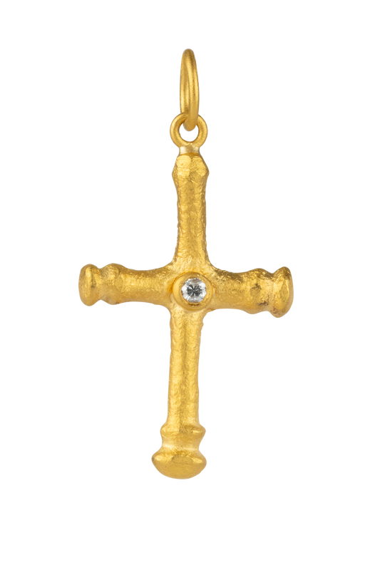 24K Yellow Gold & Diamond Cross Pendant