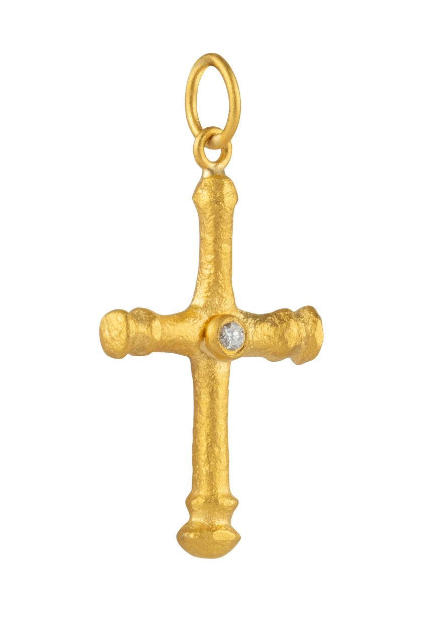 24K Yellow Gold & Diamond Cross Pendant