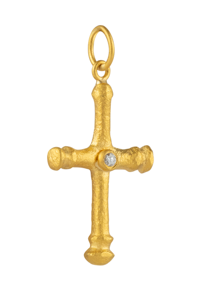 24K Yellow Gold & Diamond Cross Pendant