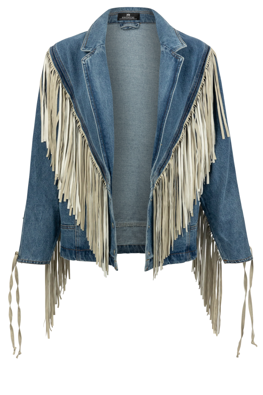 Denim jacket with silver fringe best sale