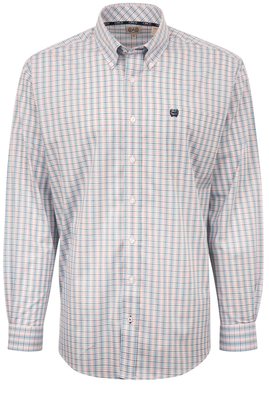 Cinch Check Button-Front Shirt - White