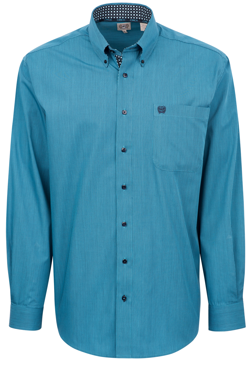 Cinch Micro Striped Button-Front Shirt - Turquoise