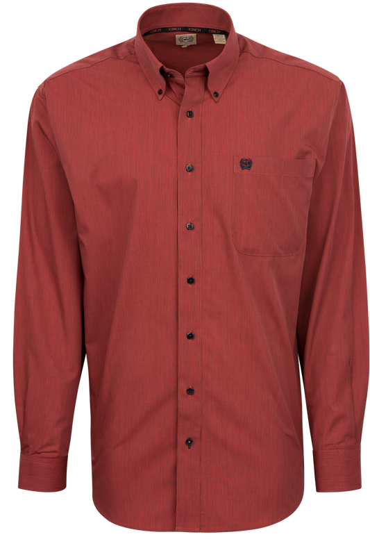 Cinch Micro Striped Button-Front Shirt - Coral