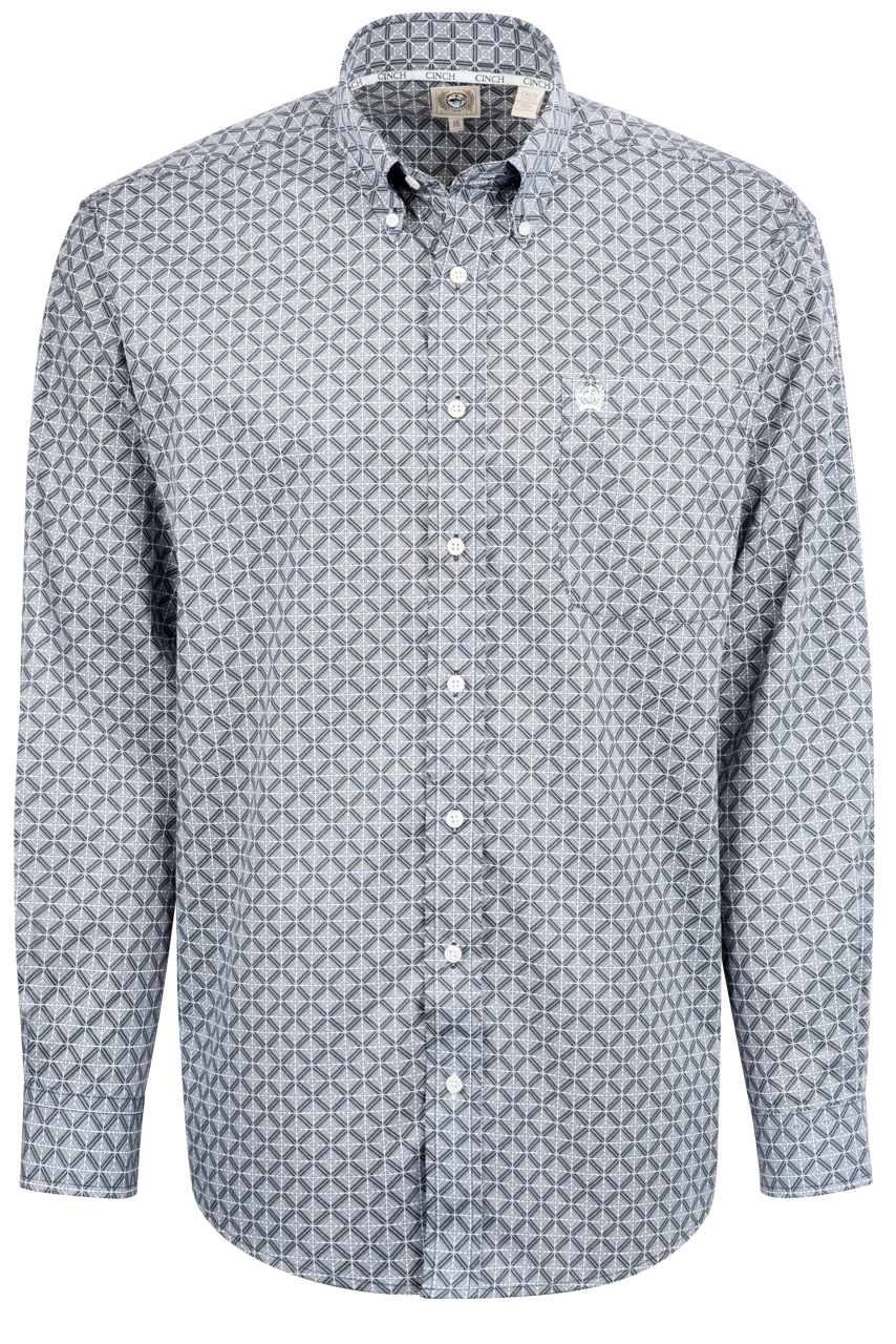 Cinch Diamond Print Button-Front Shirt - Navy