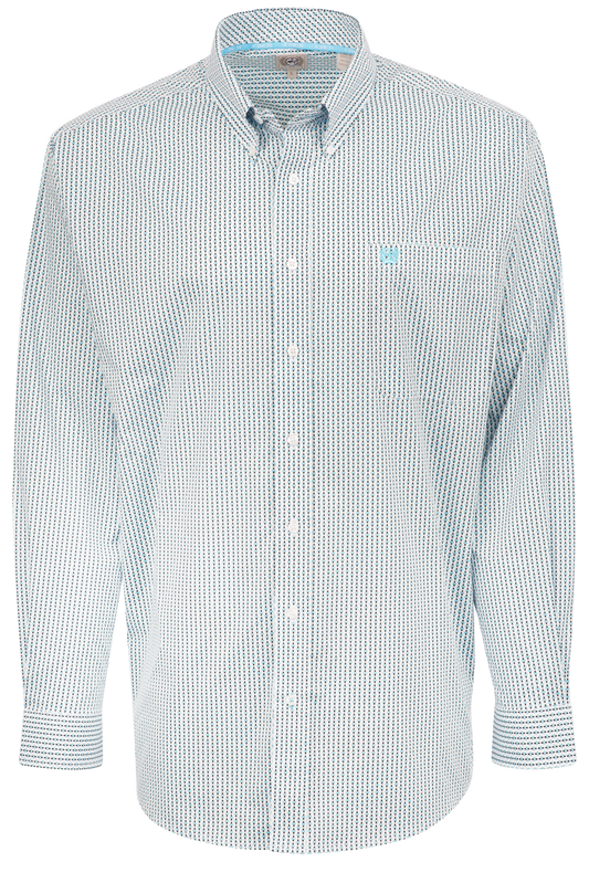 Cinch Diamond Stripe Button-Front Shirt - Blue