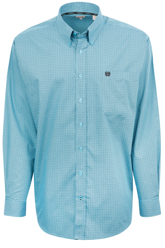 Cinch Mini Foulard Print Button-Front Shirt - Turquoise