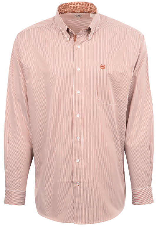 Cinch Striped Button-Front Shirt - Orange