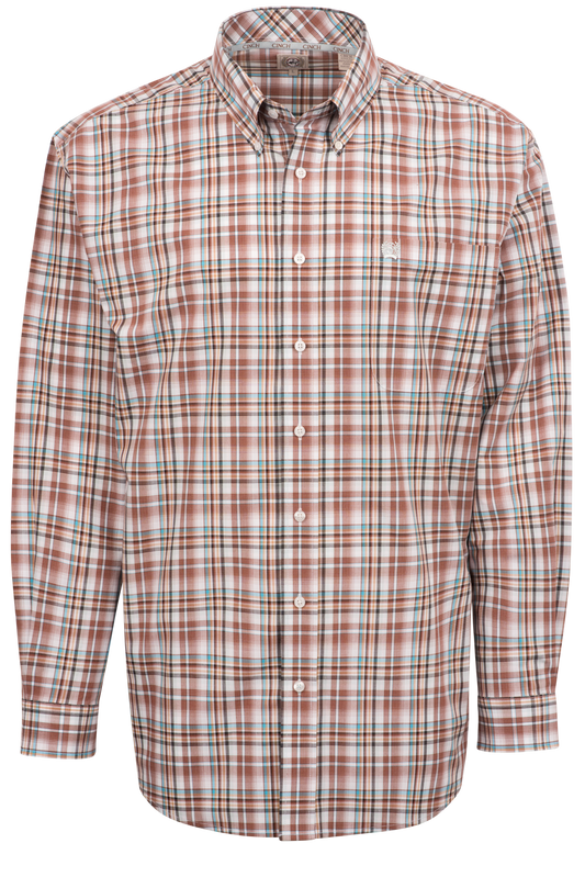 Cinch Plaid Button-Front Shirt - Red