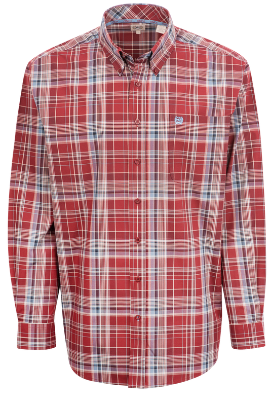 Cinch Plaid Button-Front Shirt - Red