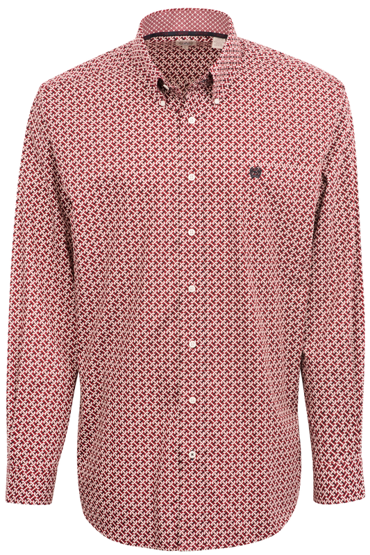 Cinch Linked Print Button-Front Shirt - Red