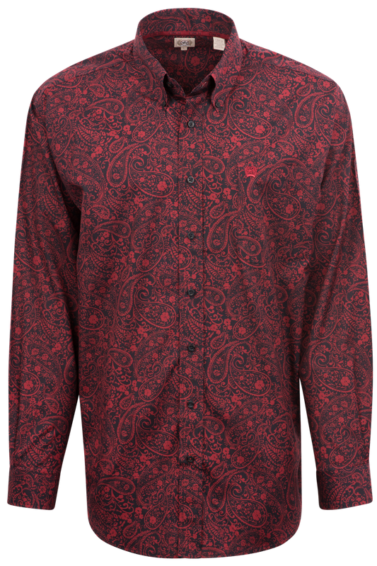 Cinch Paisley Print Button-Front Shirt - Red & Navy