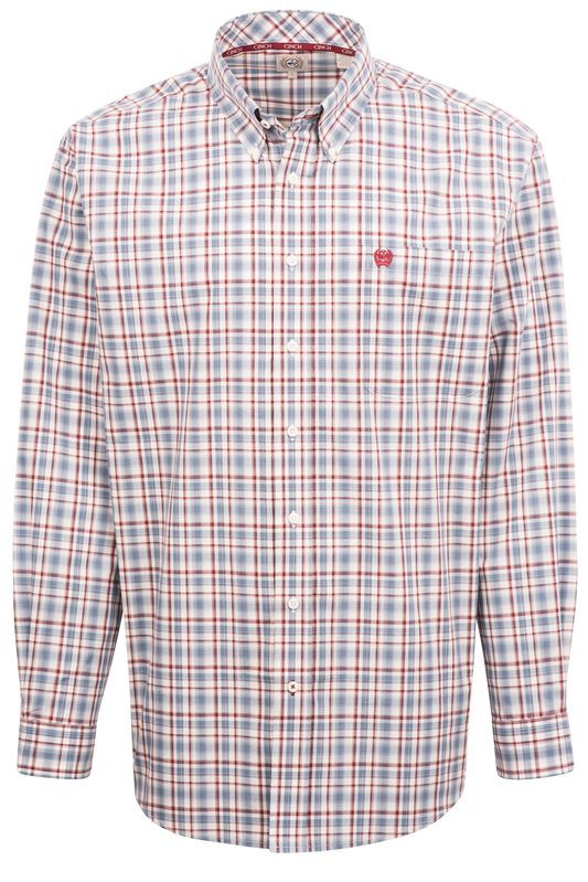 Cinch Plaid Button-Front Shirt - Red & Blue