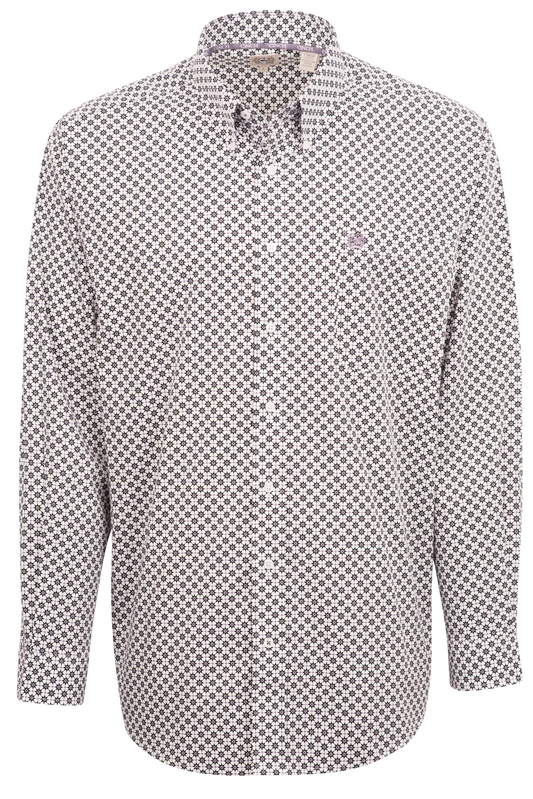 Cinch Rowl Print Button-Front Shirt - White