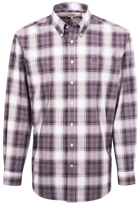 Cinch Plaid Button-Front Shirt - Purple