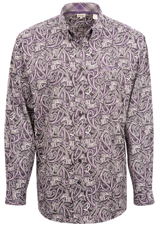 Cinch Paisley Print Button-Front Shirt - Black & Purple