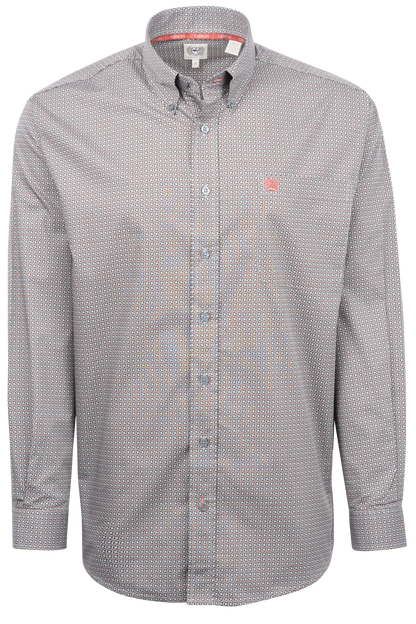 Cinch Grid Print Button-Front Shirt - Gray