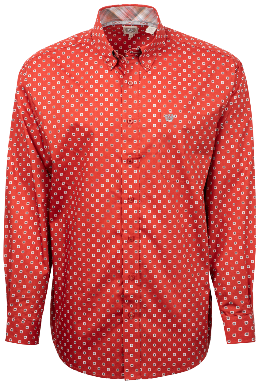 Cinch Button-Front Shirt - Red Foulard