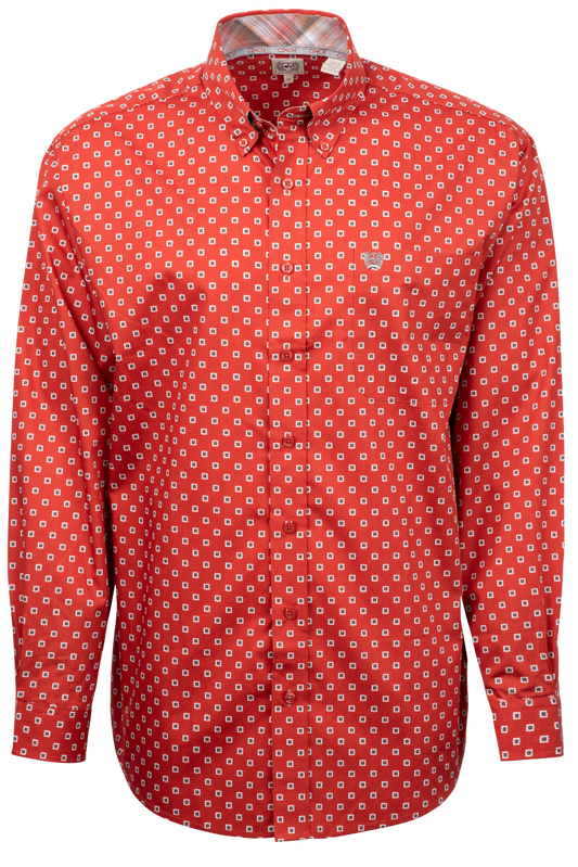 Cinch Button-Front Shirt - Red Foulard