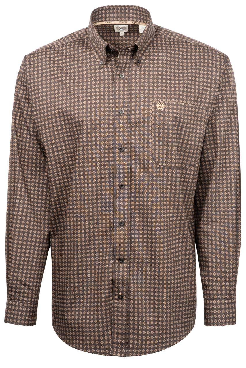 Cinch Foulard Print Button-Front Shirt - Brown