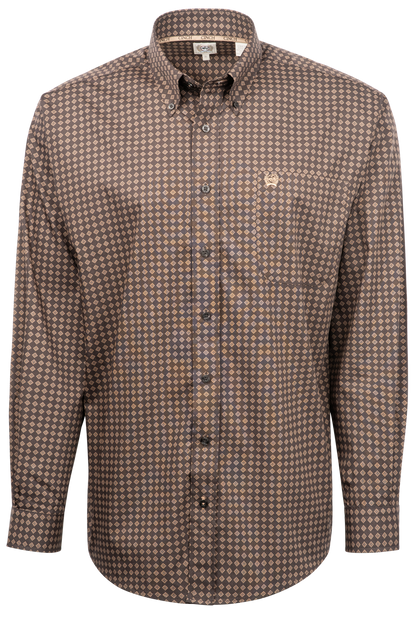 Cinch Foulard Print Button-Front Shirt - Brown