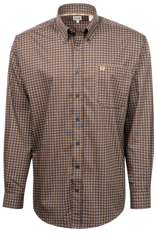 Cinch Foulard Print Button-Front Shirt - Brown