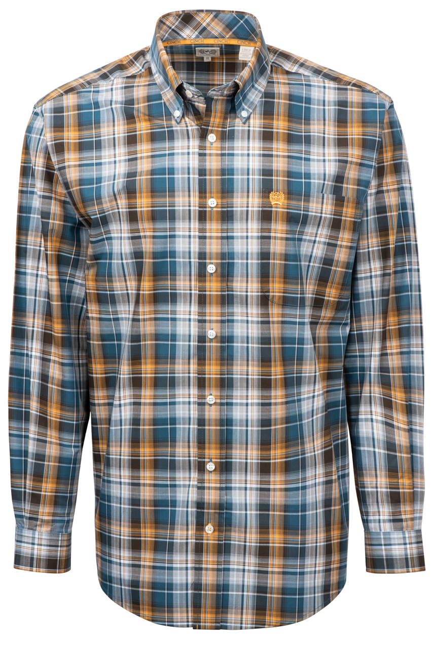 Cinch Button-Front Shirt - Blue Plaid