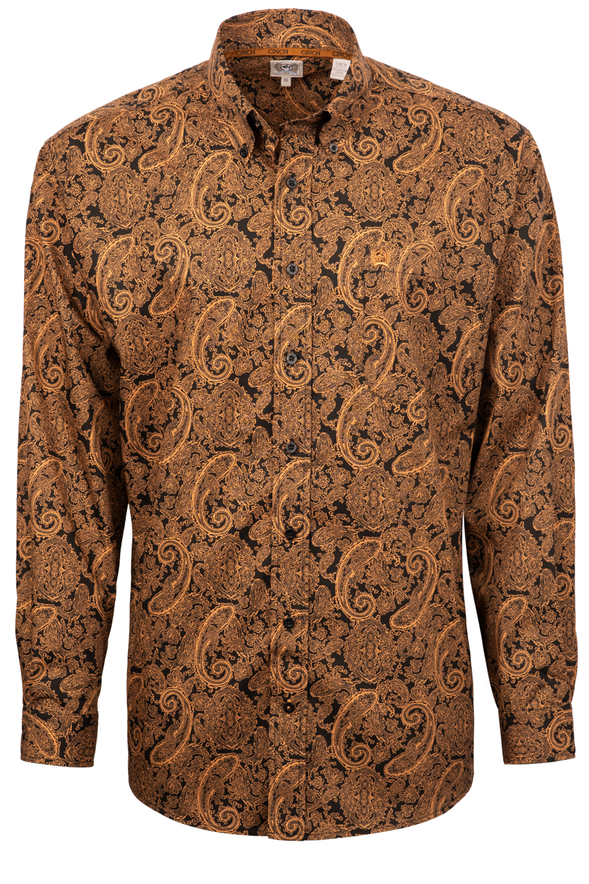 Cinch Button-Front Shirt - Black Paisley