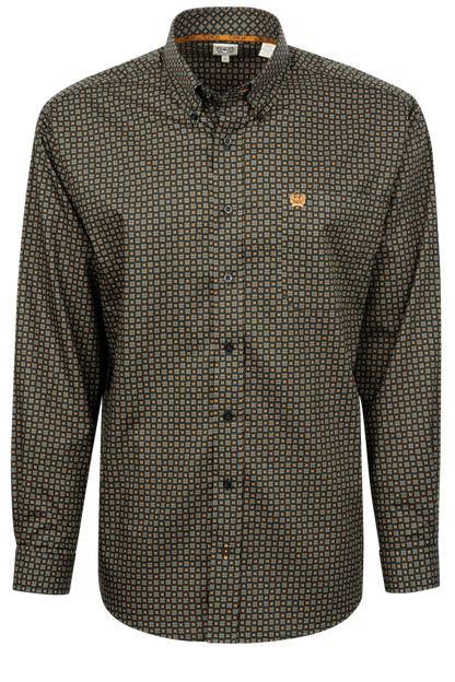 Cinch Button-Front Shirt - Black Foulard