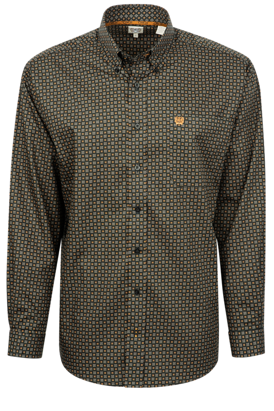 Cinch Button-Front Shirt - Black Foulard