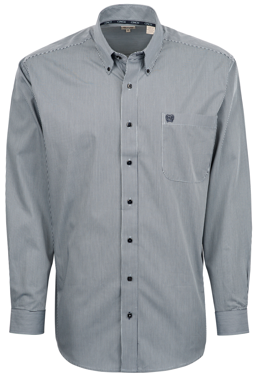 Cinch Ground Stripe Button-Front Shirt - Blue