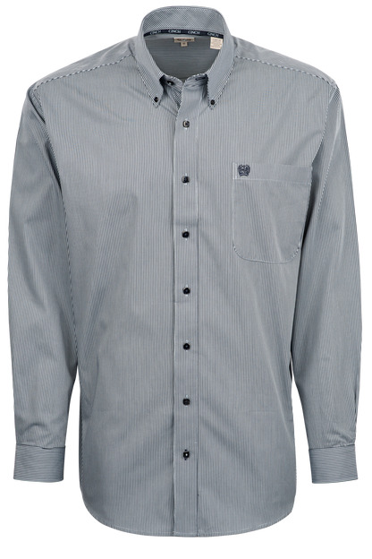 Cinch Ground Stripe Button-Front Shirt - Blue