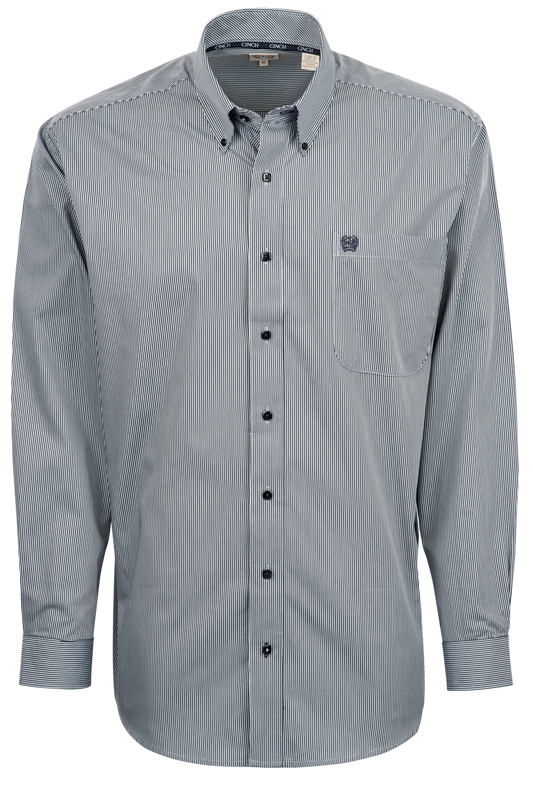 Cinch Ground Stripe Button-Front Shirt - Blue