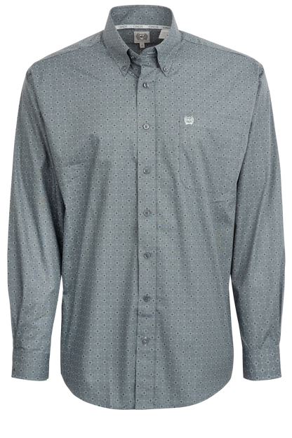 Cinch Button-Front Shirt - Blue Dobby