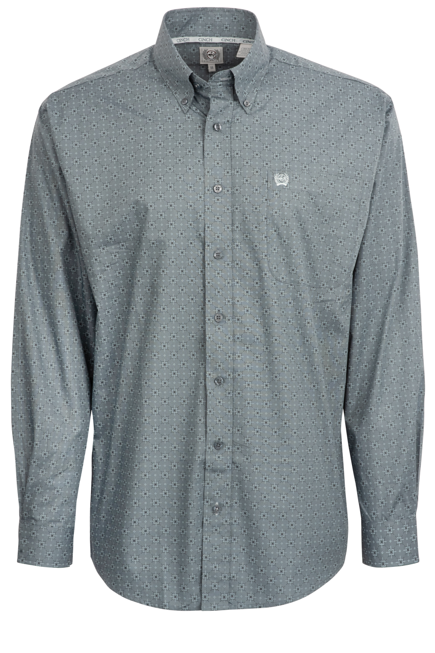 Cinch Button-Front Shirt - Blue Dobby