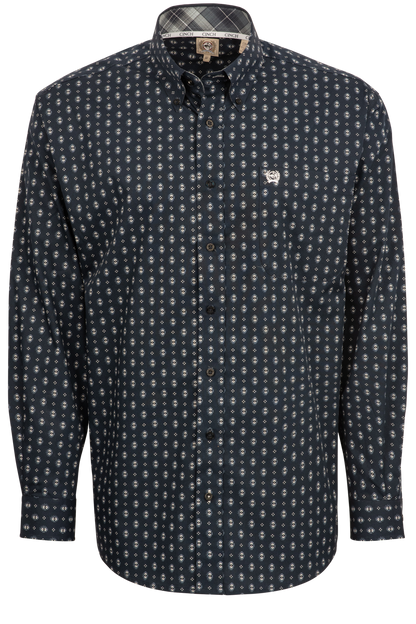 Cinch Button-Front Shirt - Navy Foulard