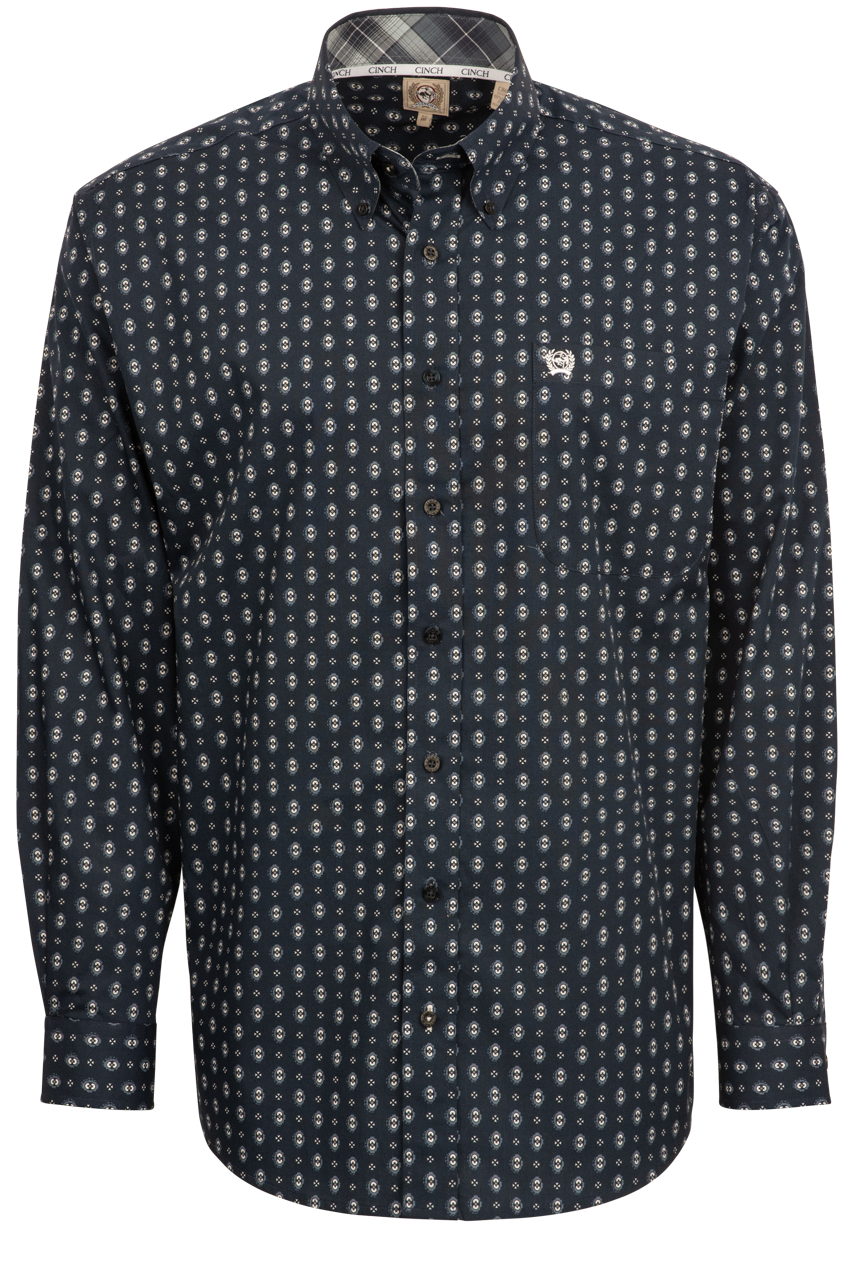 Cinch Button-Front Shirt - Navy Foulard