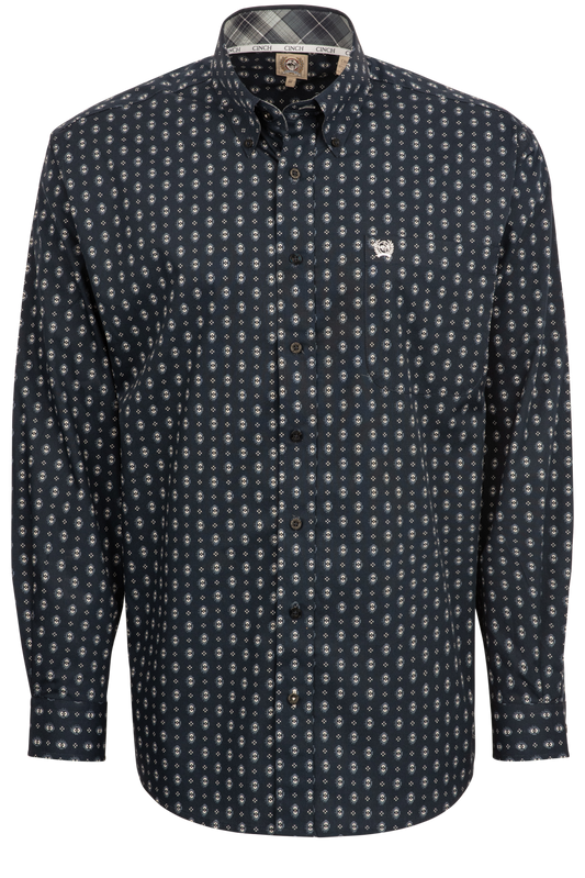 Cinch Button-Front Shirt - Navy Foulard