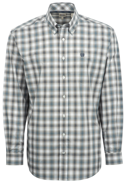 Cinch Plaid Button-Front Shirt - Navy